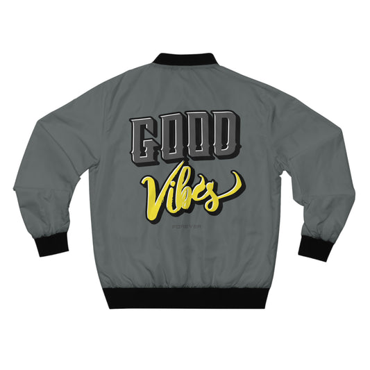 "Good Vibes" Grey Bomber Jacket